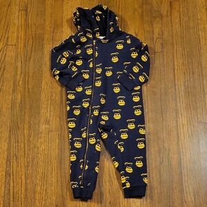 Mini Rodini Organic Blue and Gold One Piece Footie with Hood